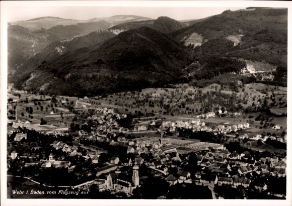 Postcard Wehr in Baden, aerial photograph