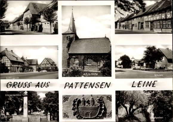 Ak Pattensen an der Leine, Ev. Kirche, Kriegerdenkmal, Schulstr., Götting