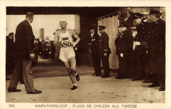 Postcard Olympische Spelen 1928, Marathonloop, Plaza de Chileen as Tweede