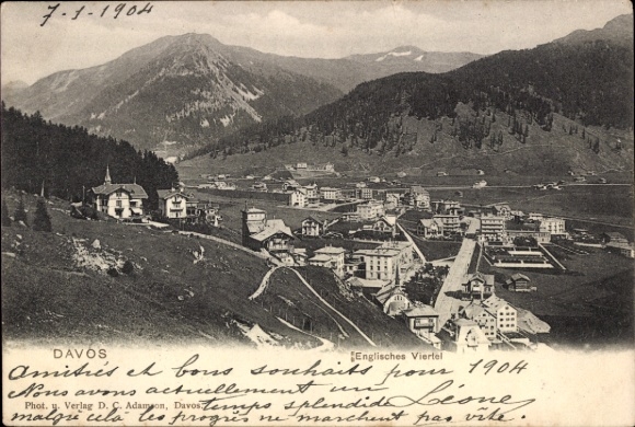 PC Davos Canton Graubünden, English Quarter, 1904, with address