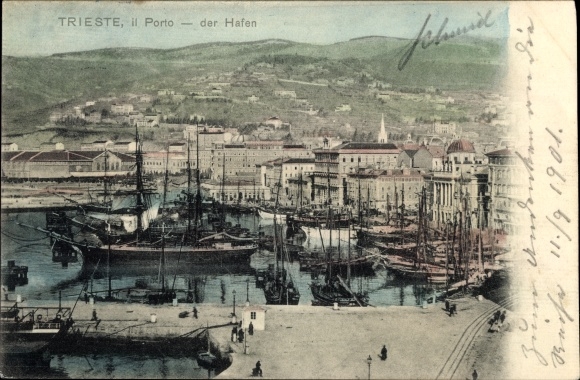 Postcard Trieste Friuli Venezia Giulia, Il Porto, Hafen, KuK Marine, Österreichischer Lloyd