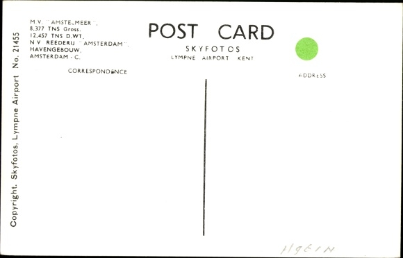 Postcard cargo ship MV Amstelmeer, NV shipping company Amsterdam