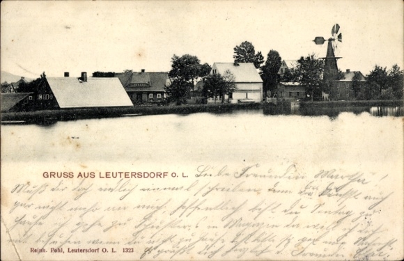 Ak Leutersdorf Oberlausitz, Blick auf den Ort, Windrad