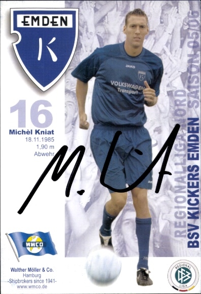 Karta z autografem piłkarza Michela Kniata, BSV Kickers Emden, autograf