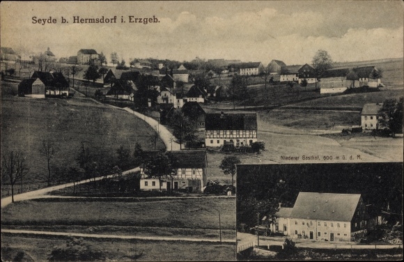 Postcard Seyde Hermsdorf in the Eastern Ore Mountains, general view, lower inn