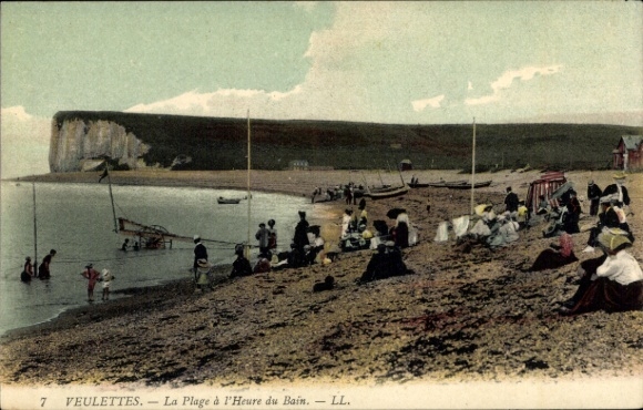 Postcard Veulettes sur Mer Seine Maritime, beach, bathing time