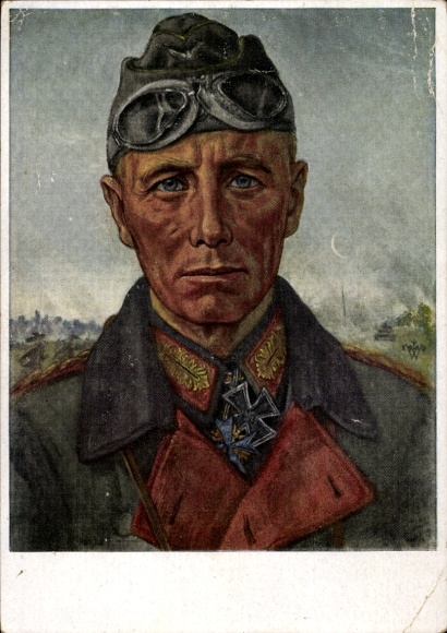 Artist Postcard Willrich, Wolfgang, Major General Rommel, Knight's Cross recipient, Panzer Division, VDA
