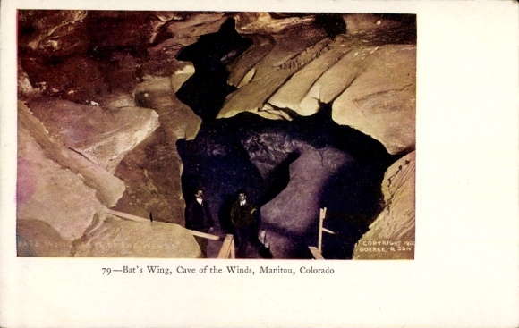 Ansichtkaart Manitou Colorado USA, Bat's Wing, Cave of the Winds, rotsen, mensen, 1902