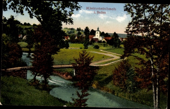 Postcard Kleinsteinbach Pfinztal am Kraichgau, bridge, church, panorama