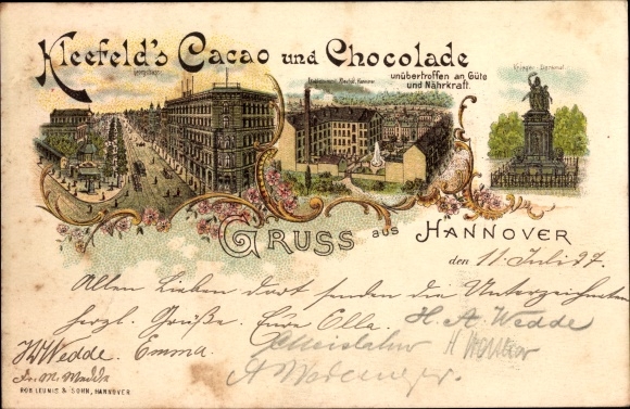 Chromo-Litho Hamburg, Kleefeld&#39;s cocoa and chocolate, port, Elbe bridge