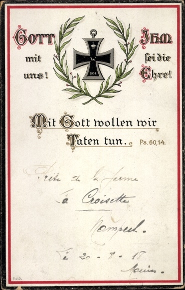 Postcard God with us, With God we want to do deeds, Iron Cross
