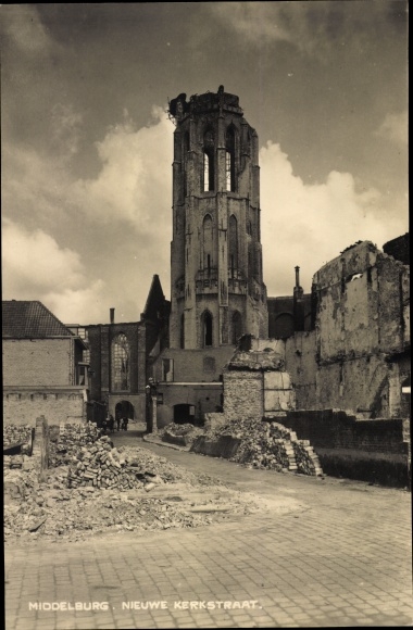 Photo Middelburg Zeeland, Nieuwe Kerkstraat, Kriegszerstörungen, II World Cup