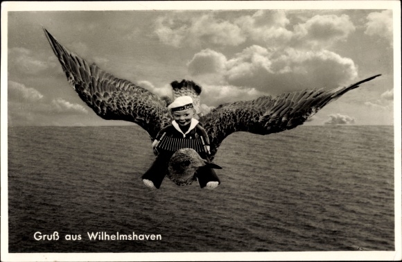 PC Wilhelmshaven in Lower Saxony, seagull, sailor doll