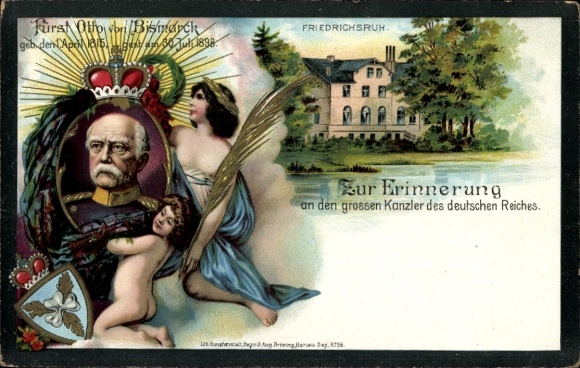 Wapenlitho Friedrichsruh Aumühle in Lauenburg, kasteel, Prins Otto von Bismarck