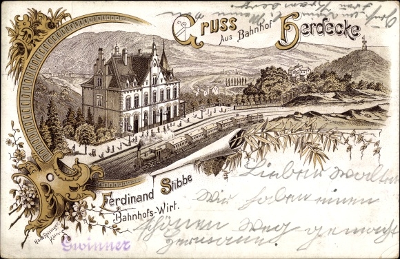 litho Herdecke an der Ruhr, spoorbaan Bahnhof, stationseconomie