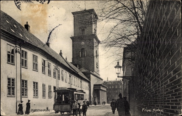 Postcard København Copenhagen Denmark, Frue Kirke, Church, Tram