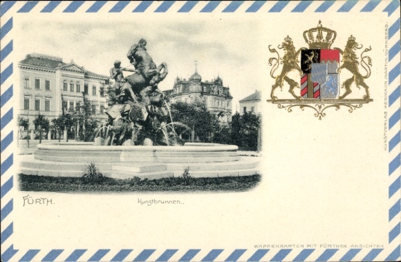 Präge Wappen Passepartout Ak Fürth in Mittelfranken Bayern, Kunstbrunnen
