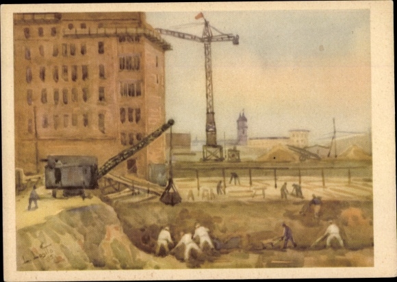 Ak Magdeburg an der Elbe, Aufbau, Alte Kraft, Baustelle, Kran