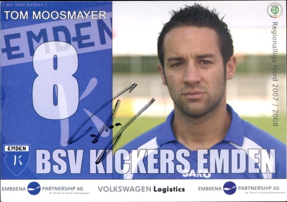 Karta z autografem piłkarza Toma Moosmayera, BSV Kickers Emden, autograf