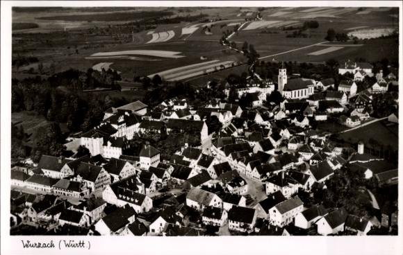Postcard Bad Wurzach in Upper Swabia, aerial photograph