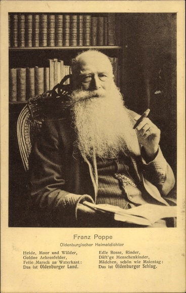 Postcard Franz Poppe, Oldenburg local poet, portrait with a cigar