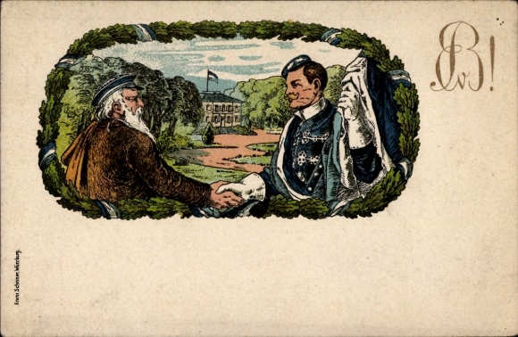 Studentika Postcard Würzburg, student, handshake