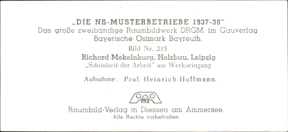 Stereo spatial image photo &quot;The NS model companies 1937-38&quot;, No. 215, Richard Mekelnburg Holzbau, Leipzig