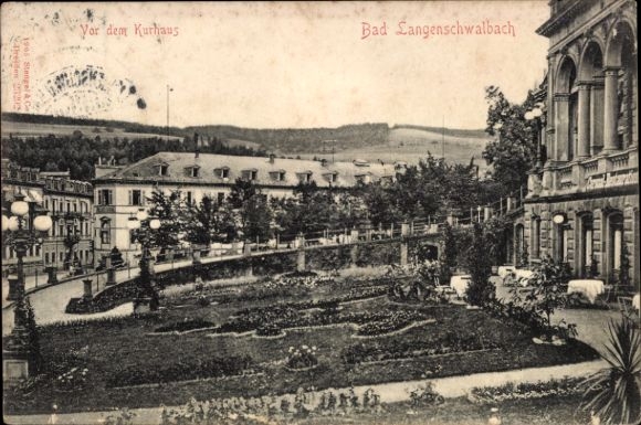 Postcard Langenschwalbach Bad Schwalbach im Taunus, spa house, gardens, flowerbeds, trees