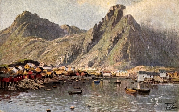 Kunstenaar Ak Svolvaer Lofoten Noorwegen, haven, Tuck No. 221B
