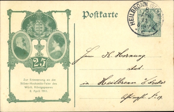 Postkaart Zilveren Bruiloft van het Württembergse koningspaar, 1911, PP 27 C 123
