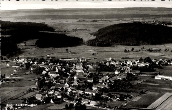 Postcard Fischach in Schwaben, aerial photograph