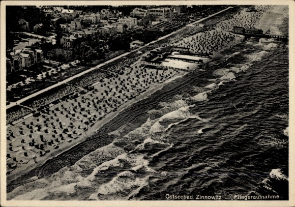 Postcard Ostseebad Zinnowitz on Usedom, aerial photograph