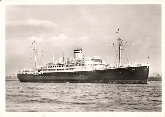 Postcard twin screw motor ship Caribia, HAPAG
