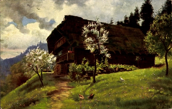 KP artysty Hoffmann, H., Wiosna w Schwarzwaldzie, dom wiejski