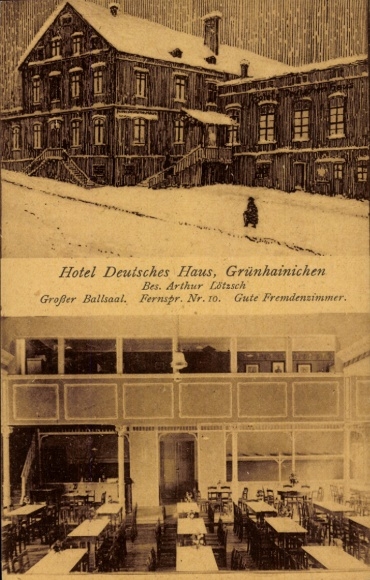 Postcard Grünhainichen in the Erzgebirge, Hotel Deutsches Haus, winter, hall
