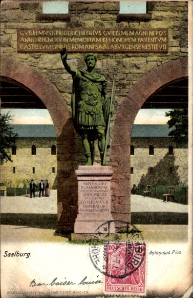 Postcard Bad Homburg vdH, Roman fort Saalburg, statue of Antoninus Pius