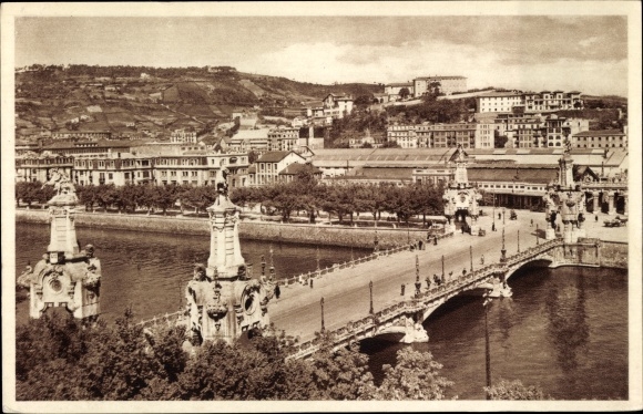 Postcard Donostia San Sebastian Basque Country, Maria Cristina Bridge, North Station