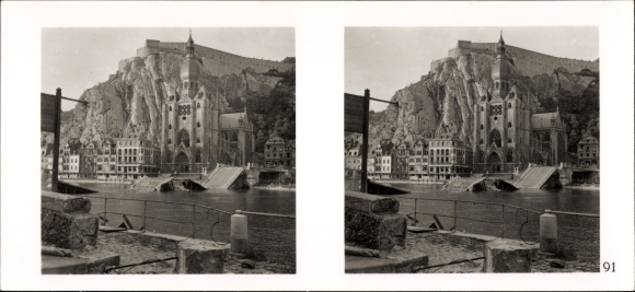 Stereo Raumbild Foto "Der Kampf im Westen" Nr. 91, Pioniere errichten Behelfsbrücke in Dinant