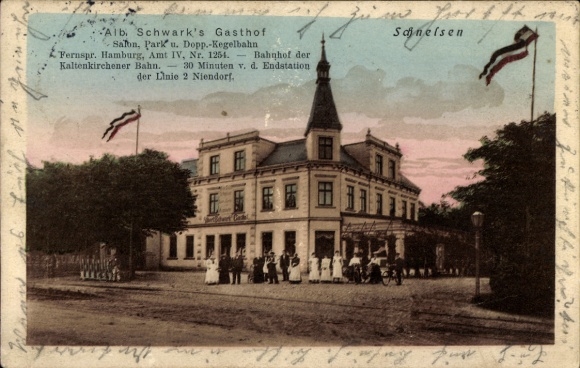 Postcard Hamburg Eimsbüttel Schnelsen, Alb Schwark´s Gasthof, employees