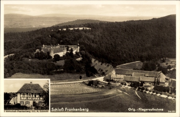 Postcard Weigenheim in Middle Franconia, Frankenberg Castle, aerial photograph, Frankenberg economy