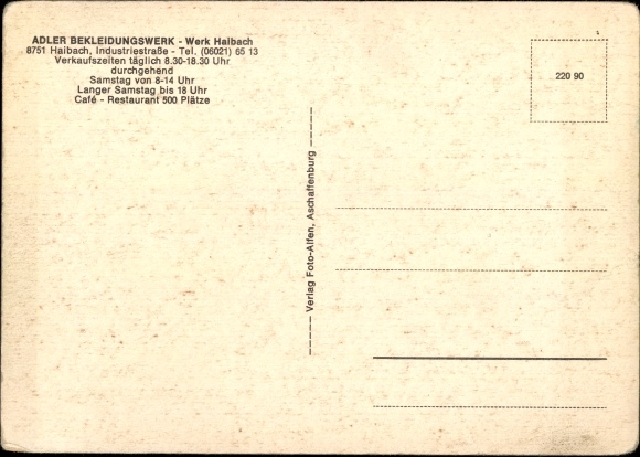 Postcard Haibach in Lower Franconia, Adler clothing factory