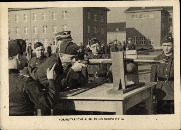 Postcard Pre-military training by the SA, target practice, rifle