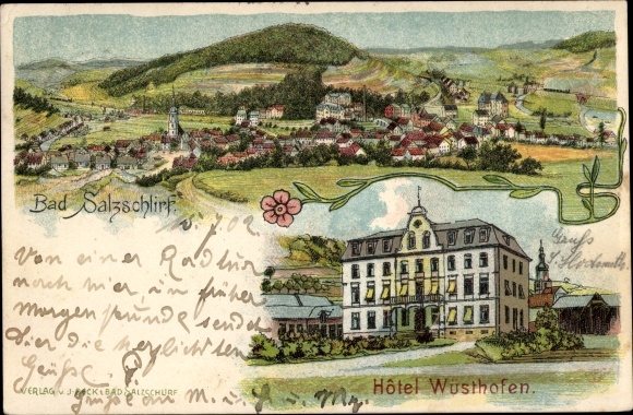Chromo-Litho Bad Salzschlirf in Hesse, Panorama, Hotel Wüsthofen