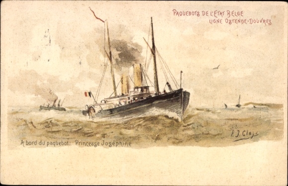 Postal stationery artist PC Paquebot Princesse Clementine, Ligne Ostende-Douvres