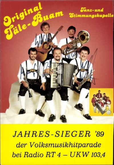Postcard Täle-Buam dance band and party band, autograph