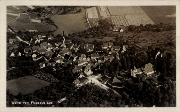 Postcard Weiler ?, aerial photograph