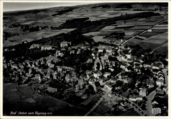 Postcard Bad Steben in the Franconian Forest Bavaria, aerial photograph, view of the town and surroundings