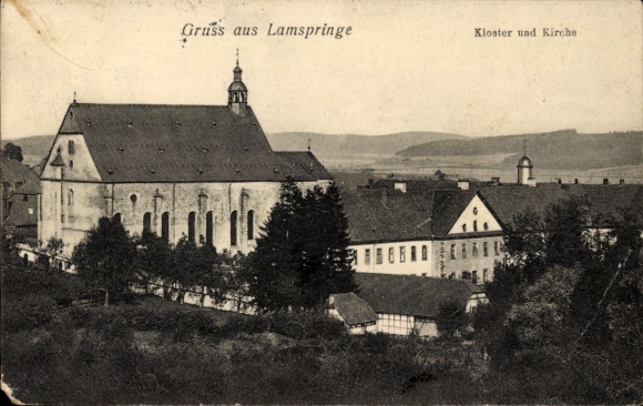 Postcard Lamspringe in Lower Saxony, monastery, church