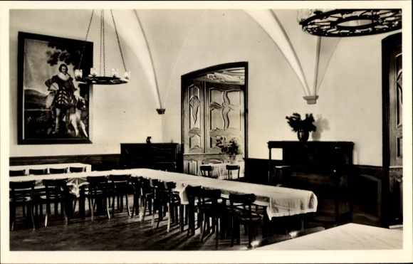 Postcard Hohensolms Hohenahr in Hessen, Evangelical Youth Castle, interior view, piano