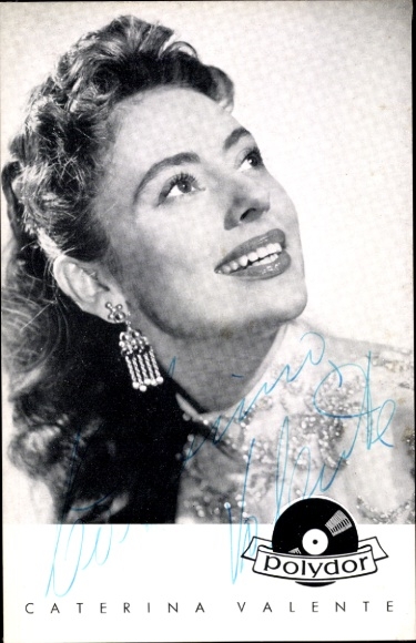 Postcard actress and singer Caterina Valente, Polydor records, portrait, autograph
